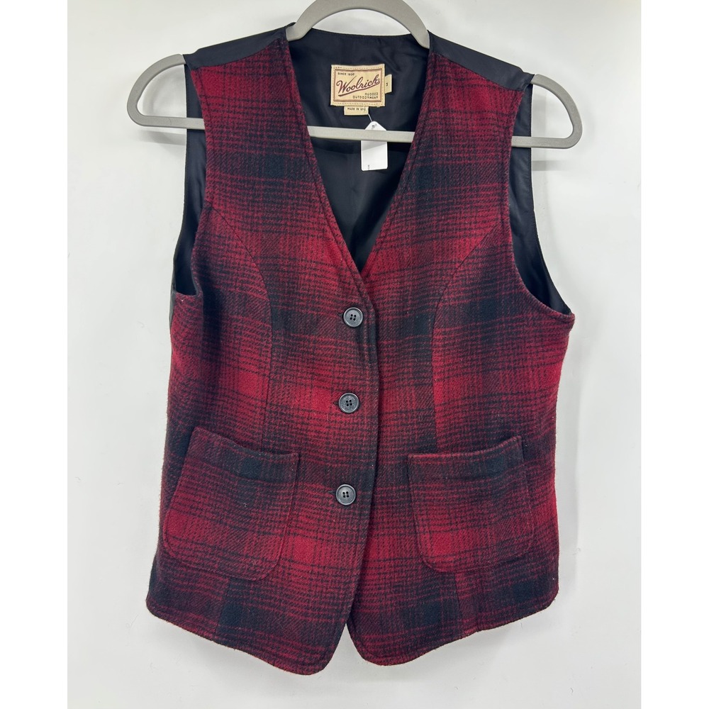 Vintage Woolrich Women's Red Black Vest Wool Size M